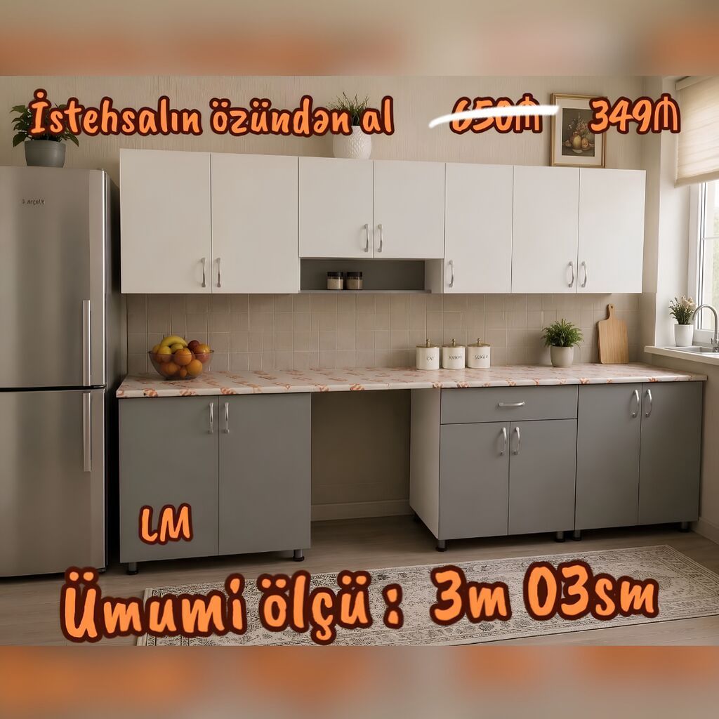 Mətbəx mebellərinin sifarişlə hazırlanması✔️ Ölçü : 3metr03sm☑️ üst — Mebel, Bakı