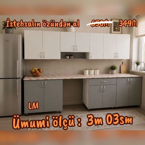 Mətbəx mebellərinin sifarişlə hazırlanması✔️ Ölçü : 3metr03sm☑️ üst — Kitchen furniture