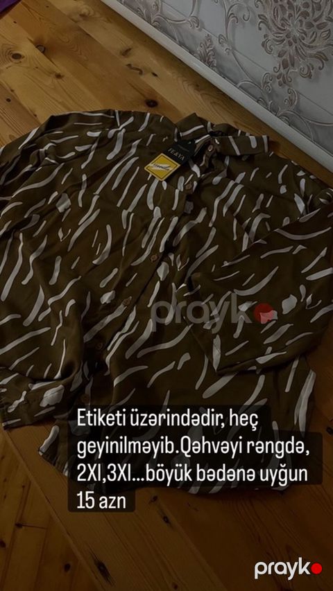 Qəhvəyi naxışlı uzun qol köynək, 2XL-3XL — Digah