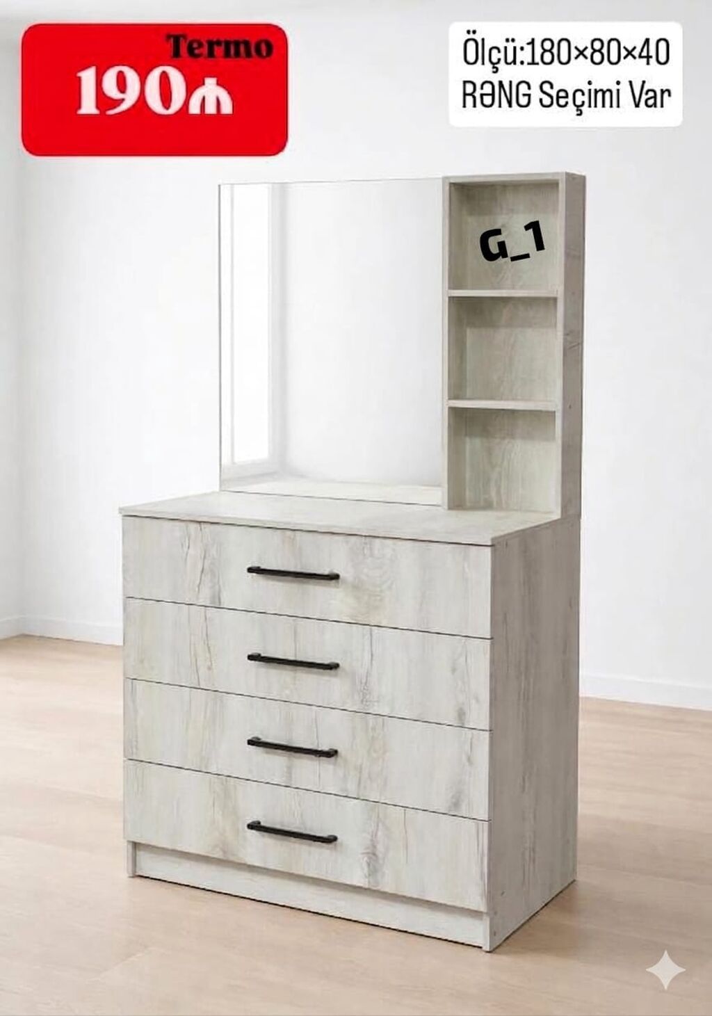 Termo makyaj komodu və güzgü dəsti - Ölçü: 180 × 80 × 40 sm - Rəng