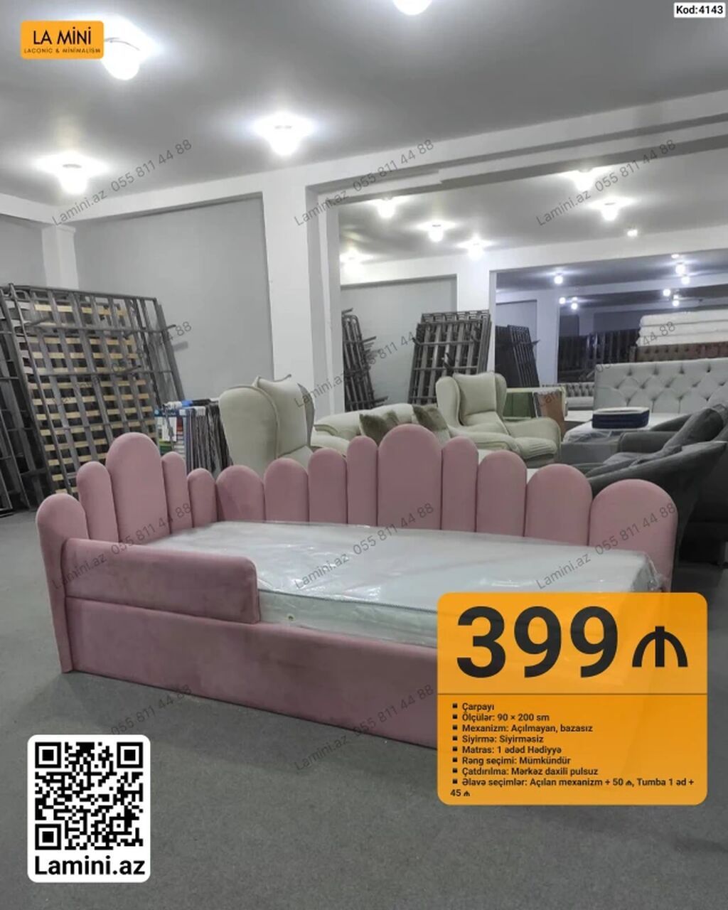 Uşaq/yeniyetmə çarpayısı – 90x200 sm - Mexanizm: Açılmayan, bəzəsiz -
