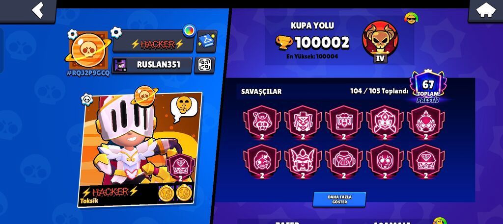 Brawl Stars oyunu üçün inkişaf etmiş hesab - Kupa yolu: 100.002 — Sikkələr, Qəbələ (3)
