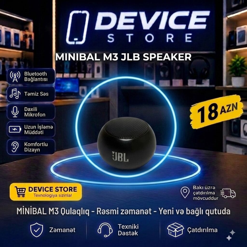 MINIBAL M3 JBL Speaker - Bluetooth bağlantısı - Təmiz və aydın səs -