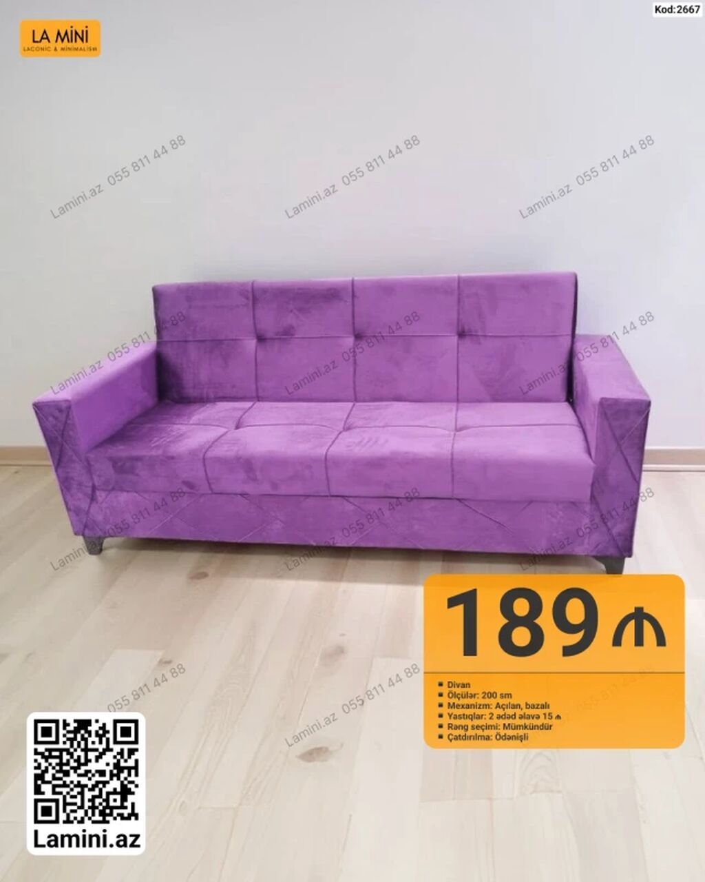 Məhsul: Divan (Kod: 2667) - Ölçü: 200 sm - Mexanizm: Açılan, bazalı - — Mebel, Bakı
