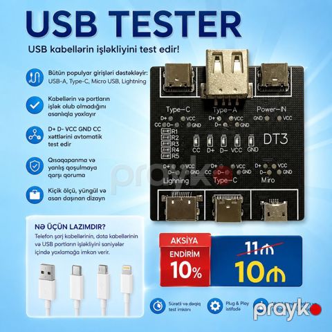 Usb tester. Telefonlar üçün olan usb kabellərin işlək olub olmadığını — Lənkəran