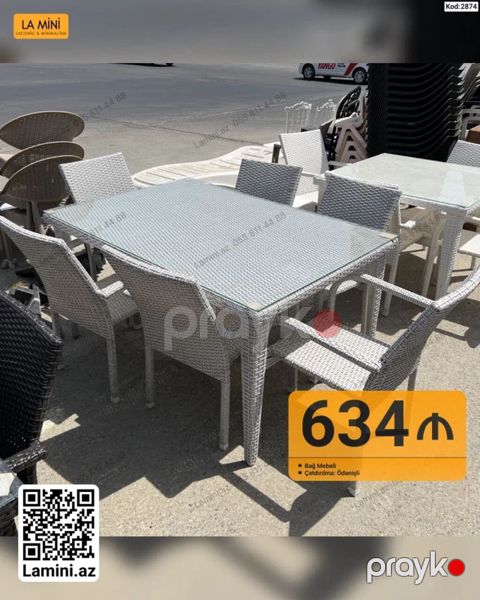 Bağ mebeli dəsti – kod: 2874 Dəst tərkibi: 1 ədəd kvadrat stol + 4 — Bakı