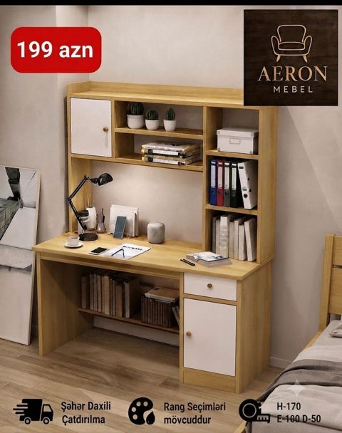 Düz masa, Stulsuz, Polkalı, Siyirməli, Teksturalı laminat