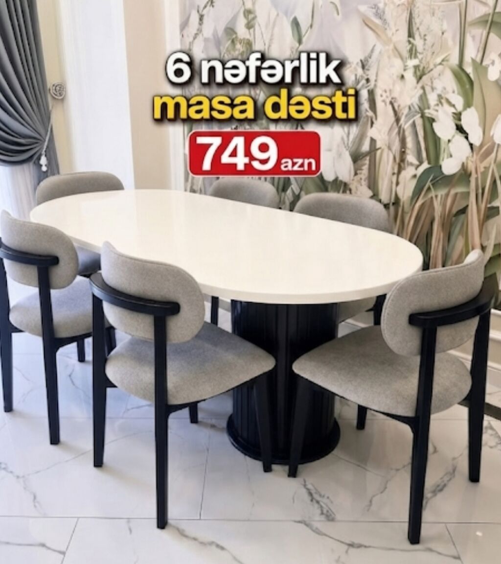 Qonaq otağı üçün, Yeni, Açılan, Oval masa, 6 stul — Mebel, Bakı