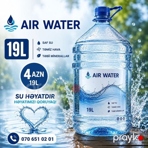 AIR WATER – 19 litr qab - Həcm: 19L - Məhsul növü: İçməli su -
