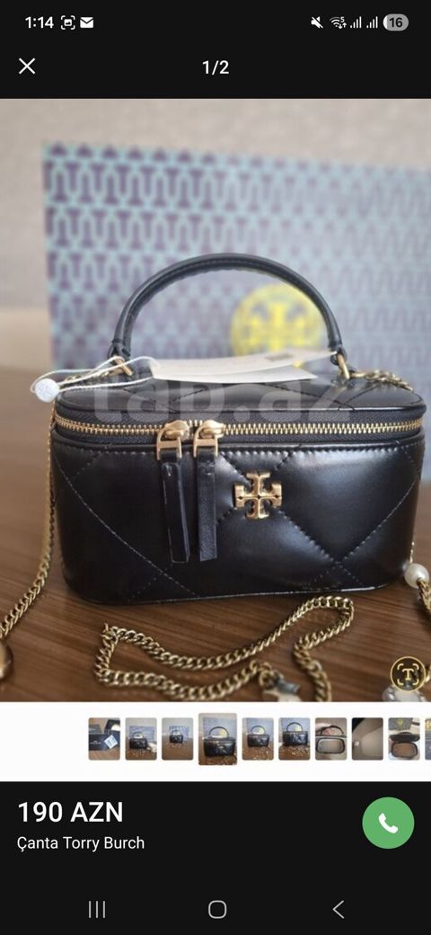 Tory Burch qadın çantası - Rəng: qara - Material: hamar teksturalı