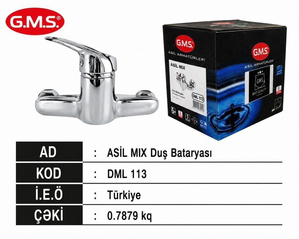 G.M.S. ASİL MIX Duş Batarıyası - Model/kod: DML 113 - Mənşə: Türkiyə — Santexnika, Qobu