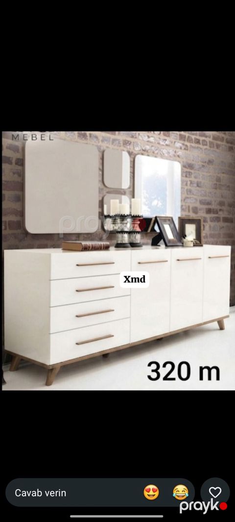 Ağ rəngli, modern dizaynlı konsol/komod. - Material: parlaq ağ korpus