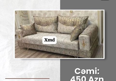 Qonaq otağı üçün yumşaq divan - Rəng: boz-bej tonlarda naxışlı parça — Ucuz serfeli Mebel — Divanlar