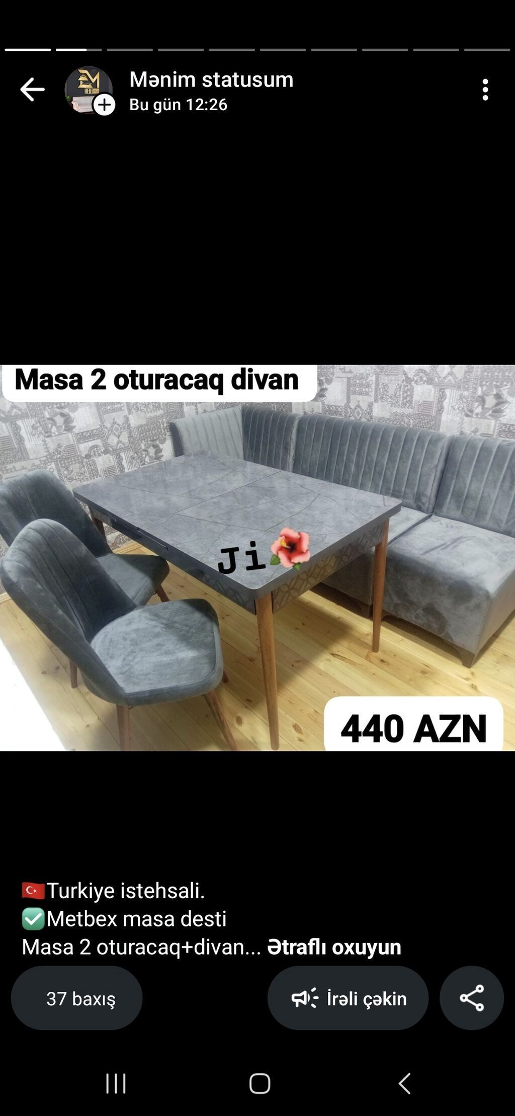 Metbex masa dəsti – Türkiyə istehsalı Tərkib: - Masa - 2 ədəd