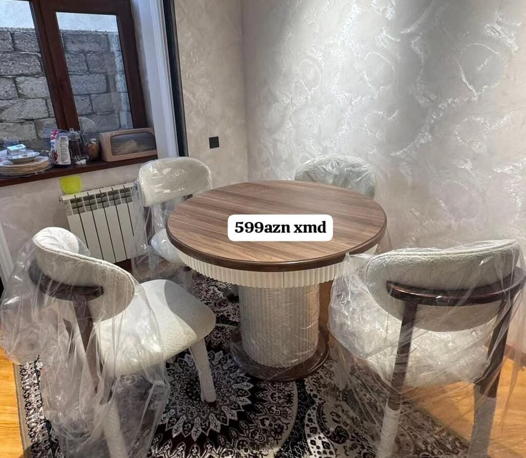 Dəyirmi yemək masası və 4 ədəd stul dəsti - Masa: dəyirmi forma — Mebel, Xırdalan (2)