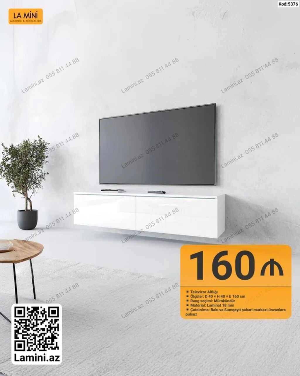 Minimalist televizor altlığı - Ölçülər: Dərinlik 40 sm × Hündürlük 40 — Mebel, Bakı