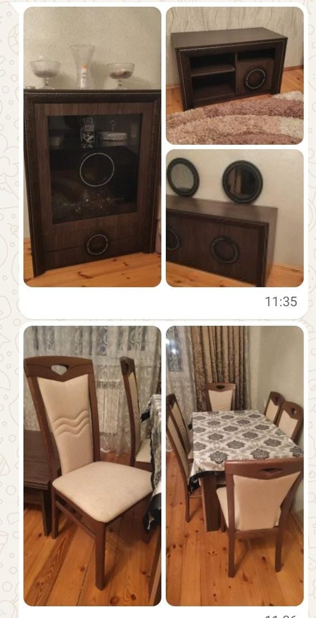 Qonaq desti — masa, 6 stul, servant, komot, TV altlığı