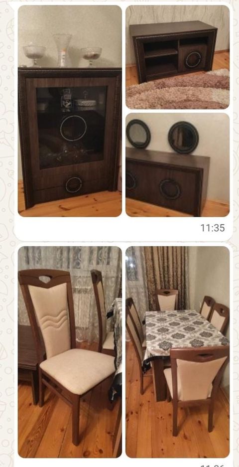 Qonaq desti — masa, 6 stul, servant, komot, TV altlığı