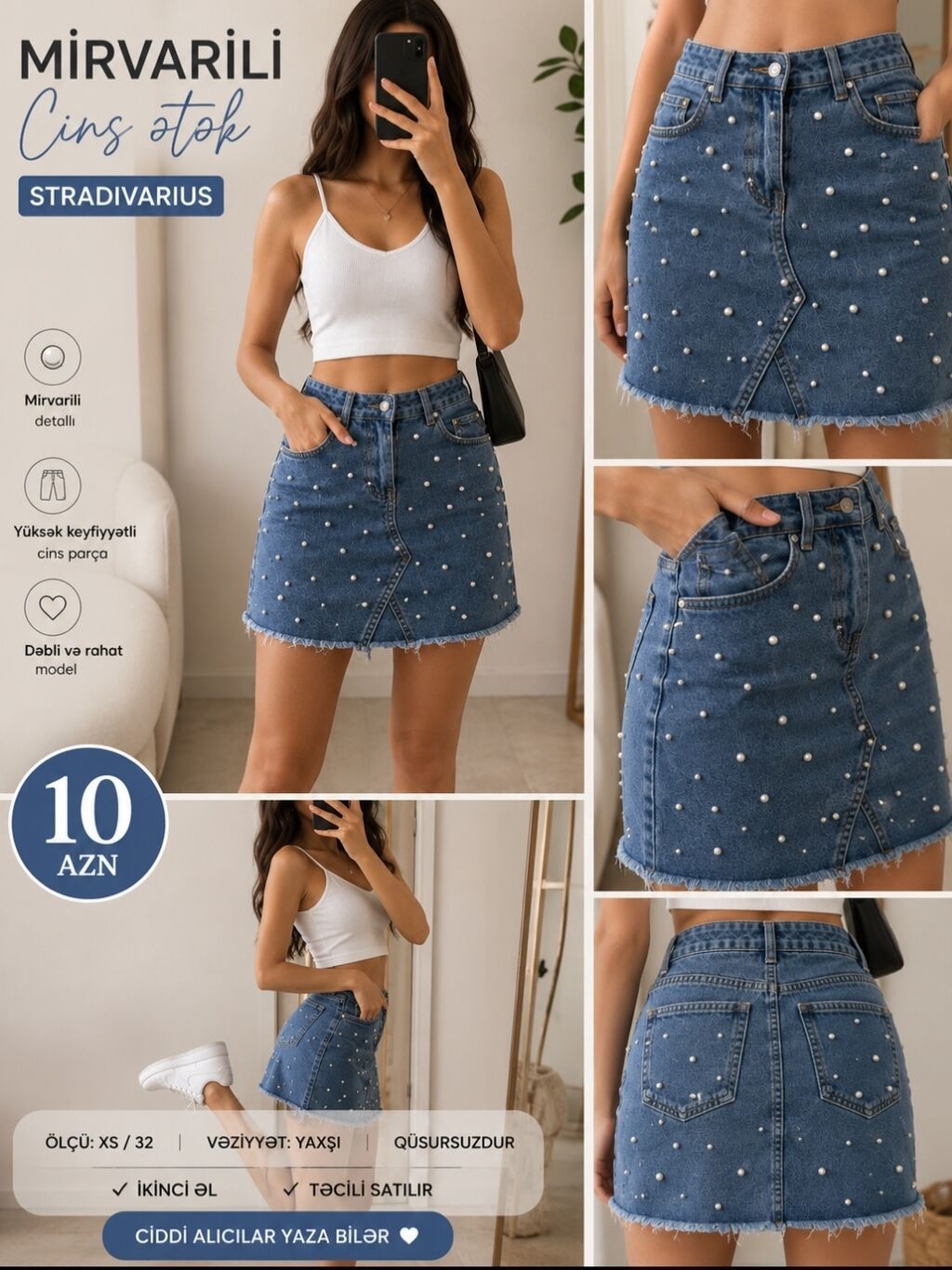 Mini Ətək, Stradivarius, Cins, XS
