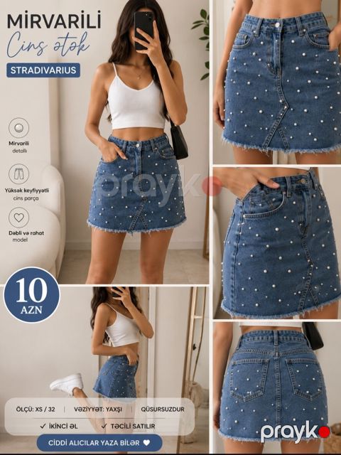 Mini Ətək, Stradivarius, Cins, XS — Bakı