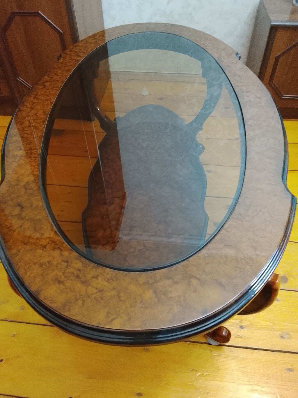Oval masa, Açılmayan, Təkərsiz, Şüşə, Zəmanətsiz — Mebel, Bakı (7)