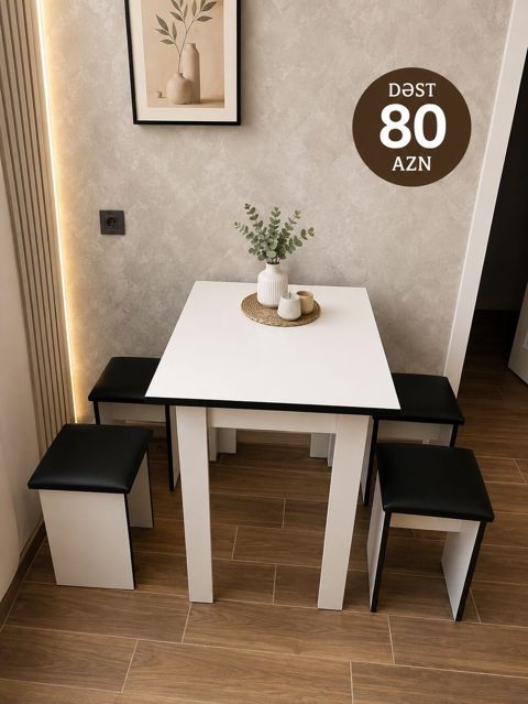 Mətbəx üçün, Yeni, Açılmayan, Kvadrat masa, 4 stul