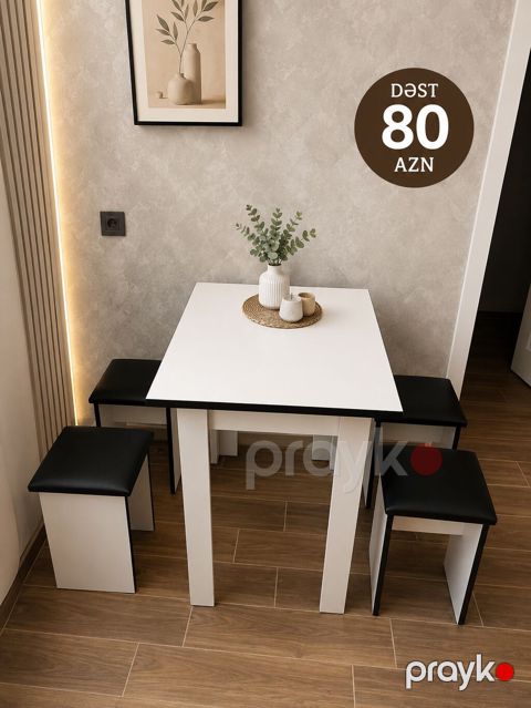 Mətbəx üçün, Yeni, Açılmayan, Kvadrat masa, 4 stul