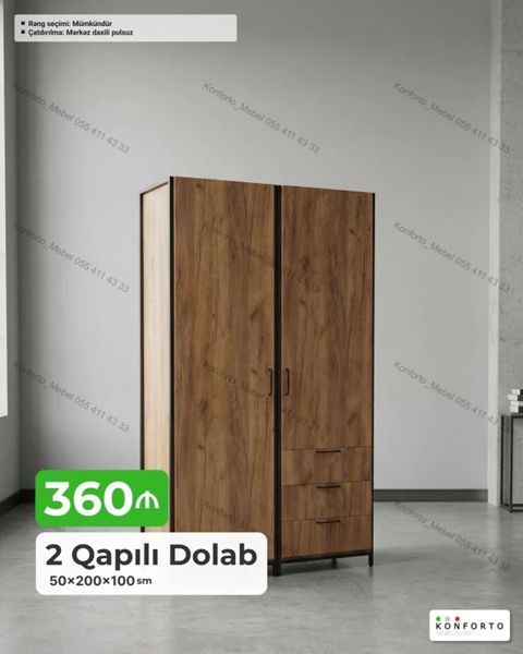 İki qapılı dolab - Ölçülər: 50 × 200 × 100 sm - Material və dizayn