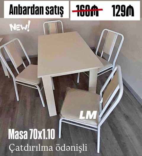 - Anbardan satış - Yeni Ağ rəngdə yemək/qonaq otağı dəsti: -