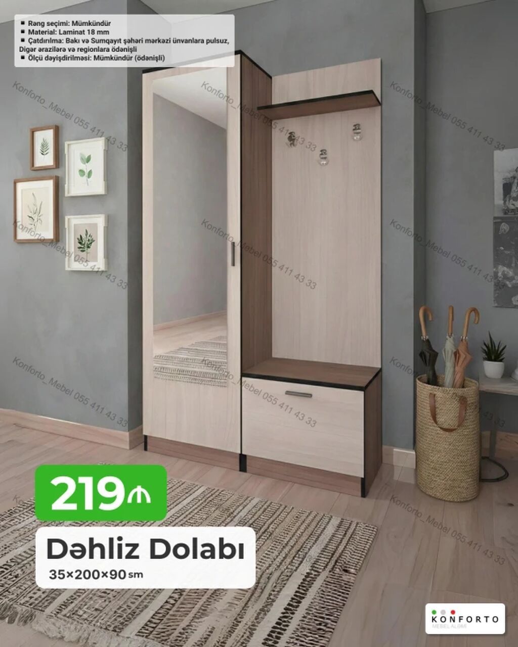 Dəhliz Dolabı – 35×200×90 sm