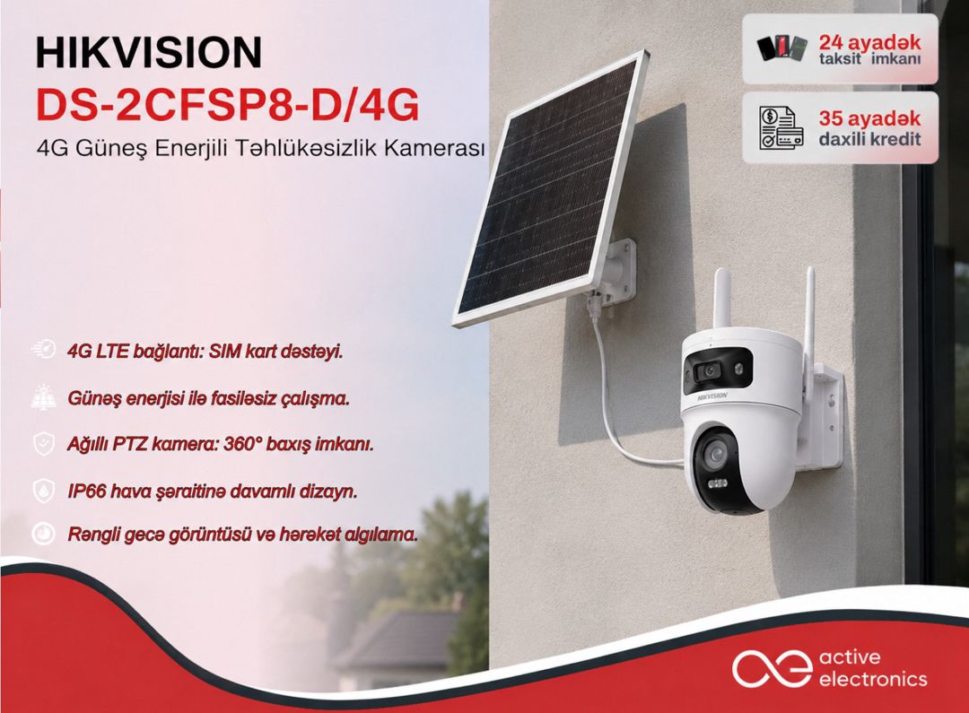 4G Günəş Panelli Kamera Hikvision DS-2CFSP8-D/4G 8MP — Təhlükəsizlik sistemləri, Bakı