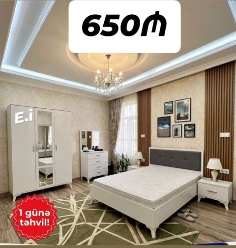 Yataq otağı mebel dəstləri Variant 1 – 650₼ - Rəng: ağ (boz başlıq