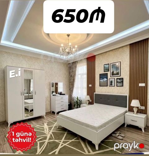 Yataq otağı mebel dəstləri Variant 1 – 650₼ - Rəng: ağ (boz başlıq