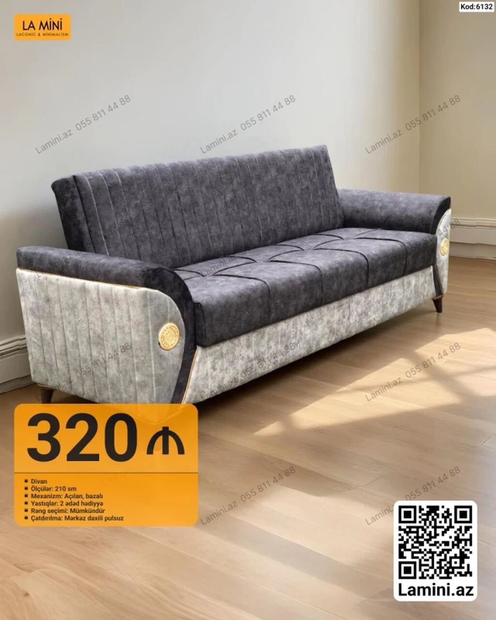 La Mini divan - Ölçü: 210 sm - Mexanizm: Açılan, bazalı (yataq — Mebel, Bakı