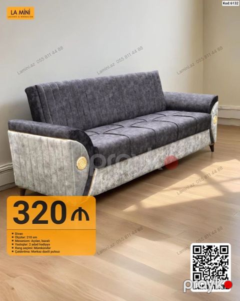 Məhsul: Divan (Kod: 6132) - Ölçü: 210 sm - Mexanizm: Açılan, bazalı — Bakı