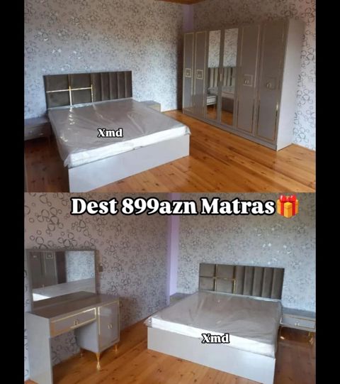 Yataq otağı dəsti Komplektə daxildir: - İki nəfərlik çarpayı (başlıq — Ucuz serfeli Mebel — Yataq otağı mebel dəstləri
