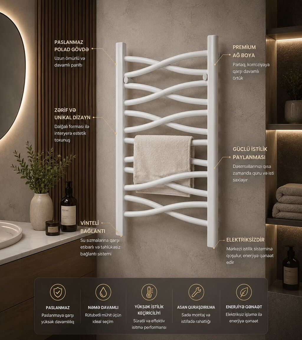 Premium havluq/dəsmal quruducuları – zərif dizayn, yüksək keyfiyyət — Santexnika, Bakı (10)