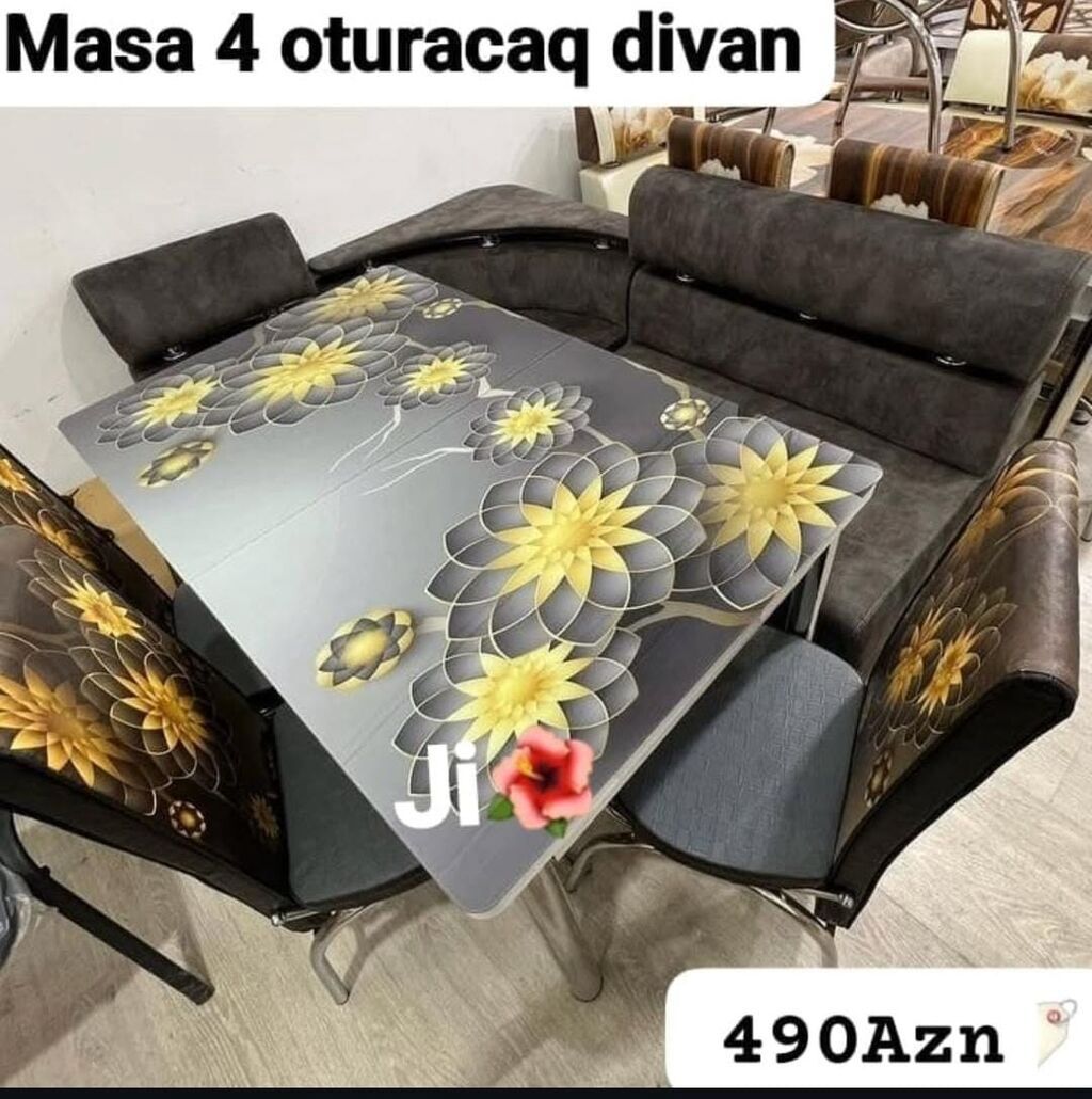Mətbəx üçün, Yeni, Açılan, Dördbucaq masa, 4 stul - 1