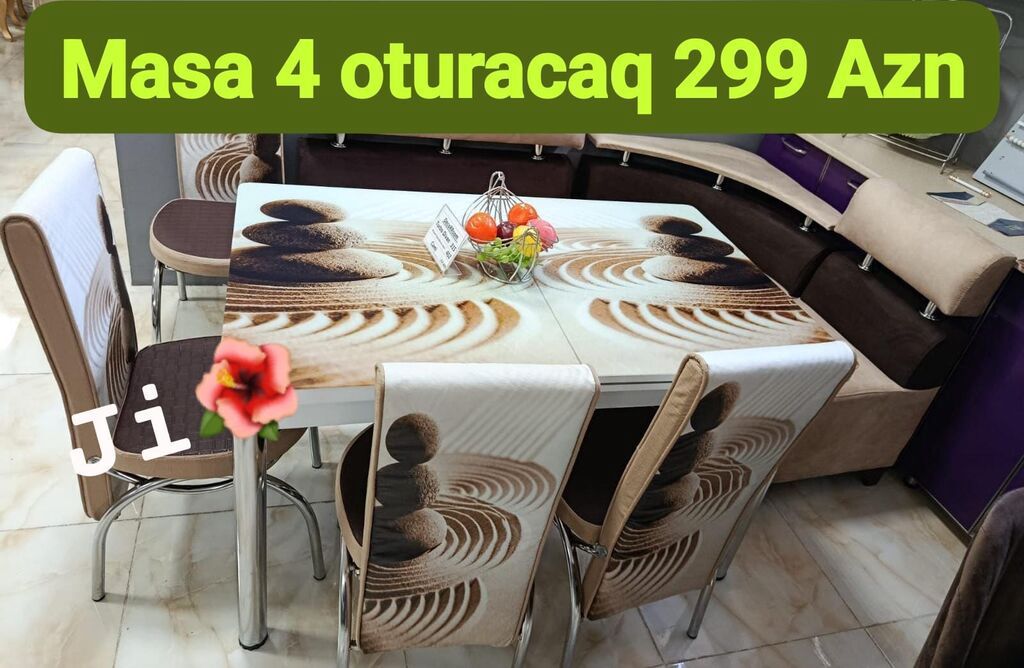 Mətbəx/stol dəsti – 4 oturacaqla • Dizayn: Şüşəüstü masa və
