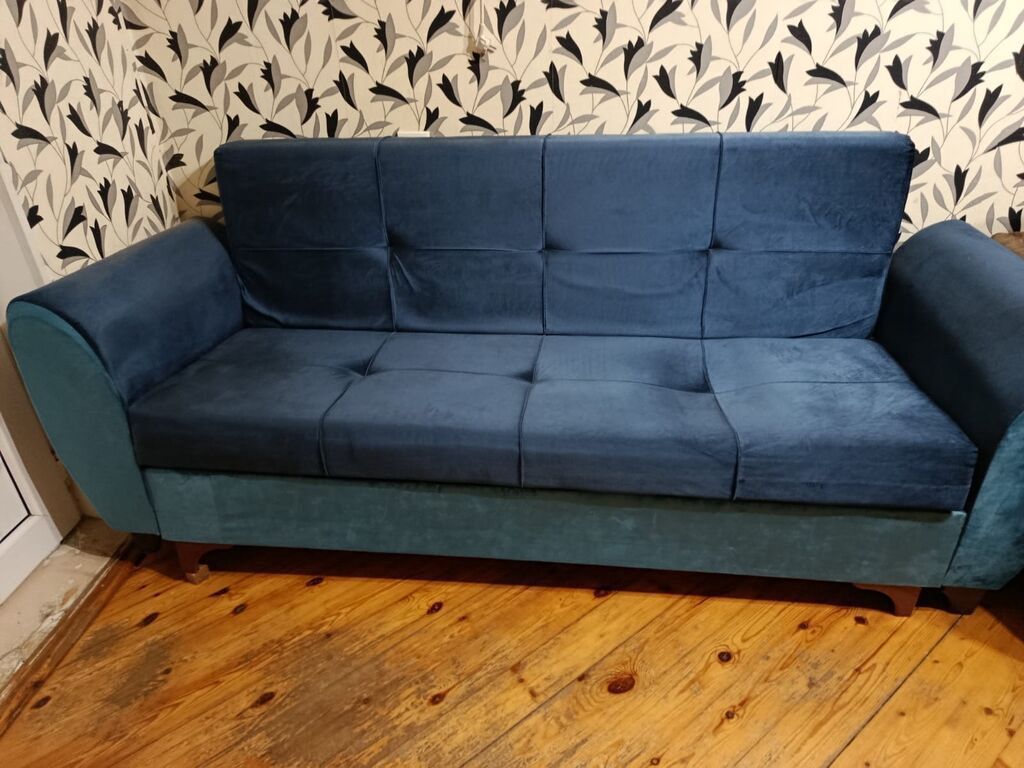 Divan, İşlənmiş, Açılan, Bazalı, Vеlur parça, Çatdırılma yoxdur — Mebel, Bakı (2)