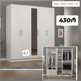 Ağ rəngli 5 qapılı paltar şkafı - Ölçü: 200 × 200 × 47 sm (şəkildə — Mebel