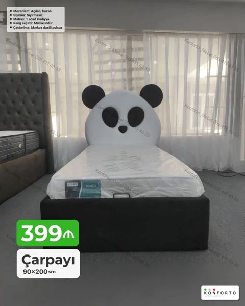 Uşaq üçün panda başlıqlı çarpayı – 90×200 sm