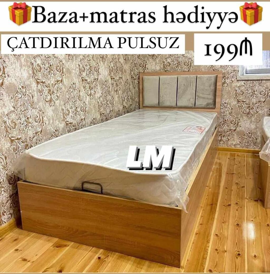 *Tək bazalı çarpayı*👑 _*SİFARİŞLƏ VƏ YENİ*_ *Qiymət : 199₼* Ölçü — Mebel, Bakı (2)