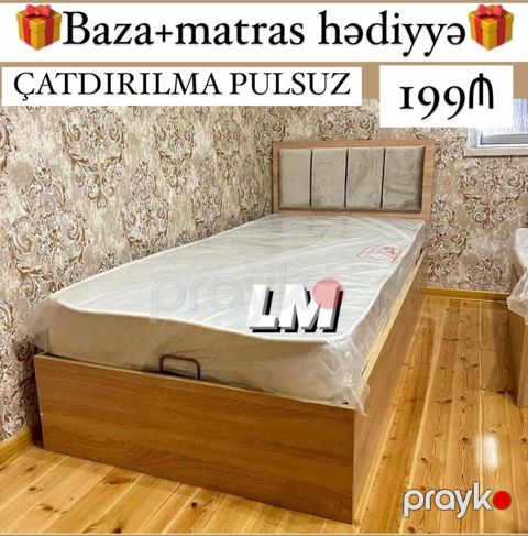 Tək nəfərlik çarpayı – taxta korpuslu, başlıq hissəsi yumşaq parça — Digah