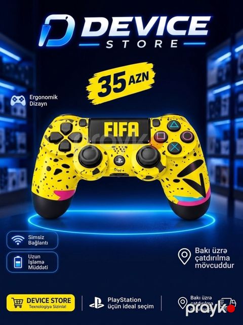 PlayStation üçün simsiz oyun kontrolleri – sarı rəngdə xüsusi dizayn — Bakı