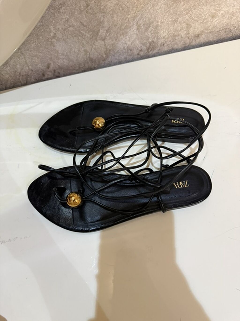 ZARA brend qadın sandalı - Rəng: qara - Model: ipli/gladiator tərzi — Şəxsi əşyalar, Bakı (2)