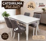 Stol və 4 stul dəsti - Rəng: ağ stol, boz rəngli yumşaq oturacaqlı — Furniture