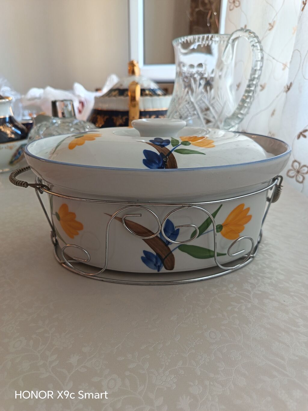 Porselen qapaqlı oval yemək qabı – metal stendli - Material: ağ — Fərdi qablar, Bakı (2)