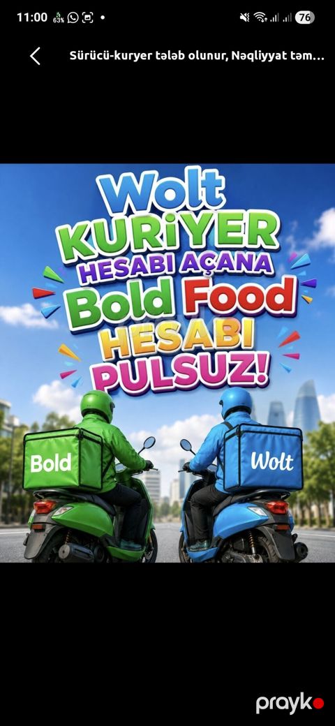 Sürücü-kuryer teleb olunur,Şexsj neqliyyat vasitesi ile — Masazır
