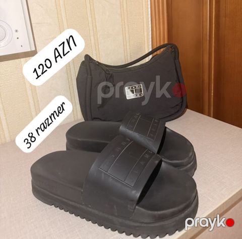 Tommy Jeans qadın seti • Dəst: qara mini çiyin çantası + qara slayd